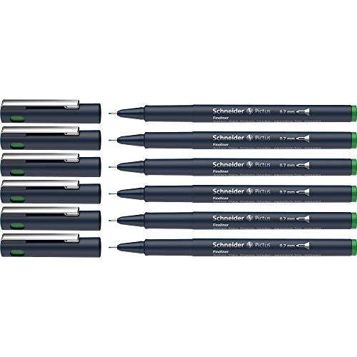 Schneider Pictus Fineliner (Strichstärke 0,7 mm, dokumentenechte Pigmentliner, metallgefasste Spitze, Gehäuse aus 85% recyceltem Kunststoff) 6er Pack, grün von Schneider