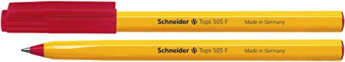 Schneider Schreibgeräte Kugelschreiber Tops 505, Kappenmodell, F, rot, Farbe des Schaftes: gelb von Schneider