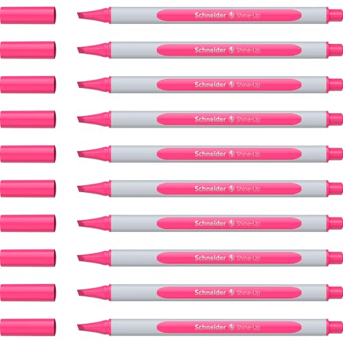 Schneider Shine-Up Textmarker (Strichstärke 1 + 4 mm, aus biobasiertem Kunststoff, ausgezeichnet mit Der blaue Engel), 10 Stück pink von Schneider