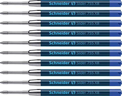 Schneider Slider 755 Kugelschreibermine (ViscoGlide-Technologie, dokumentenecht, XB = Extrabreit) 10er Packung, blau von Schneider