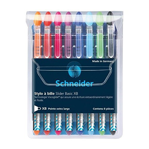 Schneider Slider Basic XB Kugelschreiber – Schwarz, Blau, Orange, Rosa, Violett, Hellblau, Hellgrün und Rot – 8 Stück von Schneider