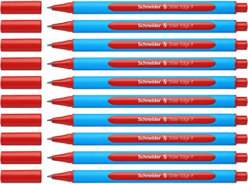 Schneider Slider Edge F Kugelschreiber (Dreikant-Stift mit Strichbreite F=Feinstrich, Kappenmodell) 10er Packung cyan-rot von Schneider