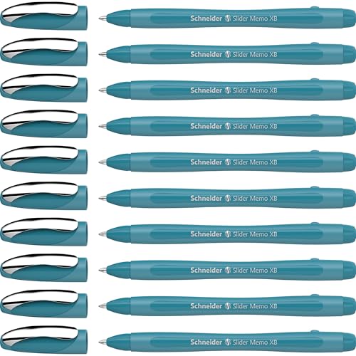 Schneider Slider Memo XB Kugelschreiber (Colour Edition mit Kappe, Strichstärke: XB) 10er Pack, Gehäusefarbe: teal, Schreibfarbe: blau von Schneider