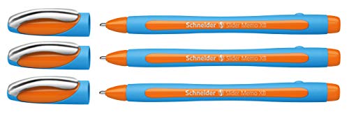 Schneider Slider Memo XB Kugelschreiber (mit Kappe, Strichstärke: XB, Made in Germany) (Orange, 3er) von Schneider