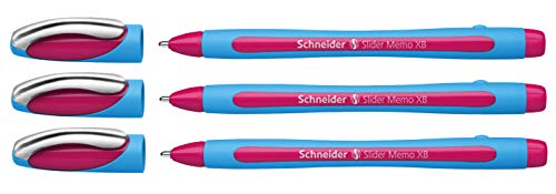 Schneider Slider Memo XB Kugelschreiber (mit Kappe, Strichstärke: XB, Made in Germany) (Pink, 3er) von Schneider
