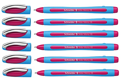 Schneider Slider Memo XB Kugelschreiber (mit Kappe, Strichstärke: XB, Made in Germany) (Pink, 6er) von Schneider