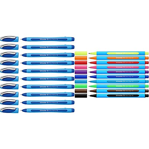 Schneider Slider Memo XB Kugelschreiber (mit Kappe, Strichstärke: XB, Schreibfarbe: blau) 10er Pack Slider Edge XB Kugelschreiber (Dreikant-Stifte mit Strichbreite XB) 10 Stück von Schneider