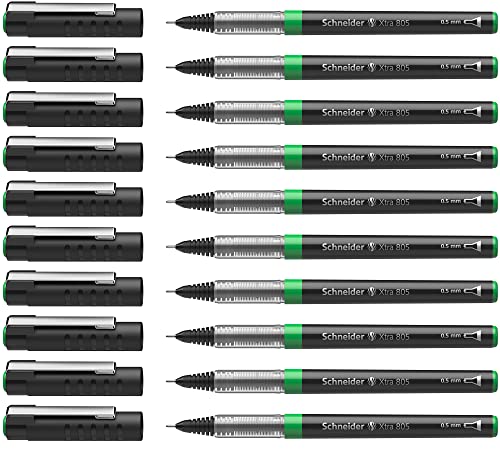 Schneider Xtra 805 Tintenroller (Röhrchenspitze aus Edelstahl, 0,5 mm) 10er Packung grün von Schneider