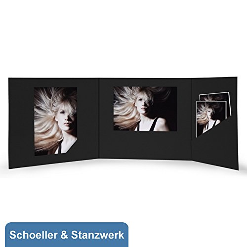 Schoeller & Stanzwerk© - 10 Stück 3-teilige Portraitmappen für 13x18 cm Fotos mit 2 Passepartouts und Bildertasche in schwarz von Schoeller & Stanzwerk