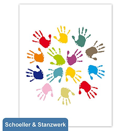 Schoeller & Stanzwerk© - 25 Stück 3-teilige Kombi-Einlegemappen mit Einsteckecken für 13x18 cm & 15x20 cm Fotos - mit farbigem Druck"Hände" von Schoeller & Stanzwerk
