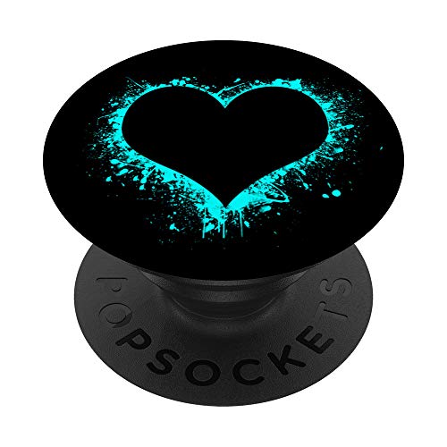 PopSocket PopGrip: Herz Heart Love Liebe Hertz Schwarz Türkis black turquoise Ausziehbarer Sockel und Griff für Handys/Tablets mit Tauschbarem Top von Schöner Fingerhalter cool am Handy Jungs & Mädchen