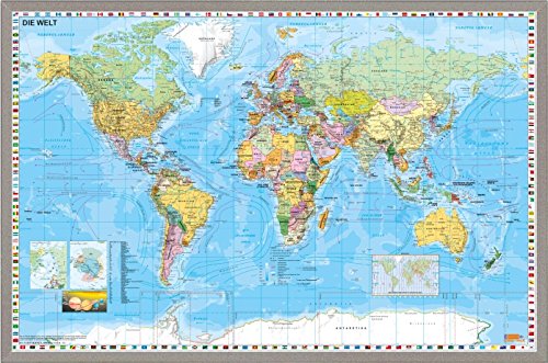 Weltkarte DEUTSCH Pinnwand, ca. 59 cm (Höhe) x 89 cm (Länge) Worldmap aktuelles Ausgabe! von School-MaxX