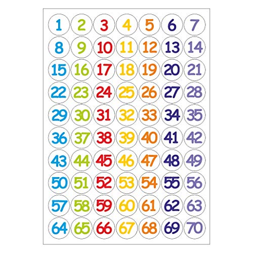 School Stickers Mehrfarbige 25 mm Zahlenaufkleber 1-70 von School Stickers
