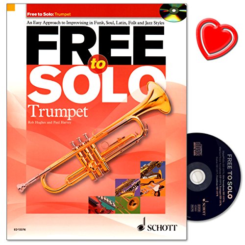 Free to Solo - Noten für Trompete: What's in the Bag? - Taylor Made, Detroit Cowboy, Musique Rom, Funk 24, Hold On, Mystery, Busticate, Nital - Notenbuch mit CD und bunter herzförmiger Notenklammer von Schott Music