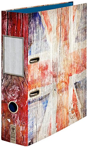 London - Heart of Great Britain - Ordner Aktenordner DIN A4 ca. 8 cm breit Motivordner England-Motiv Flagge Holz-Optik rot blau von Schreibgefühl