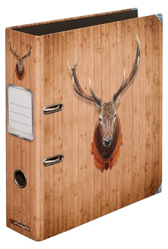 Rotwild - Ordner Aktenordner DIN A4 ca. 8 cm breit Holz-Optik Hirsch-Motiv braun Motiv Motivordner Mann Frau von Schreibgefühl
