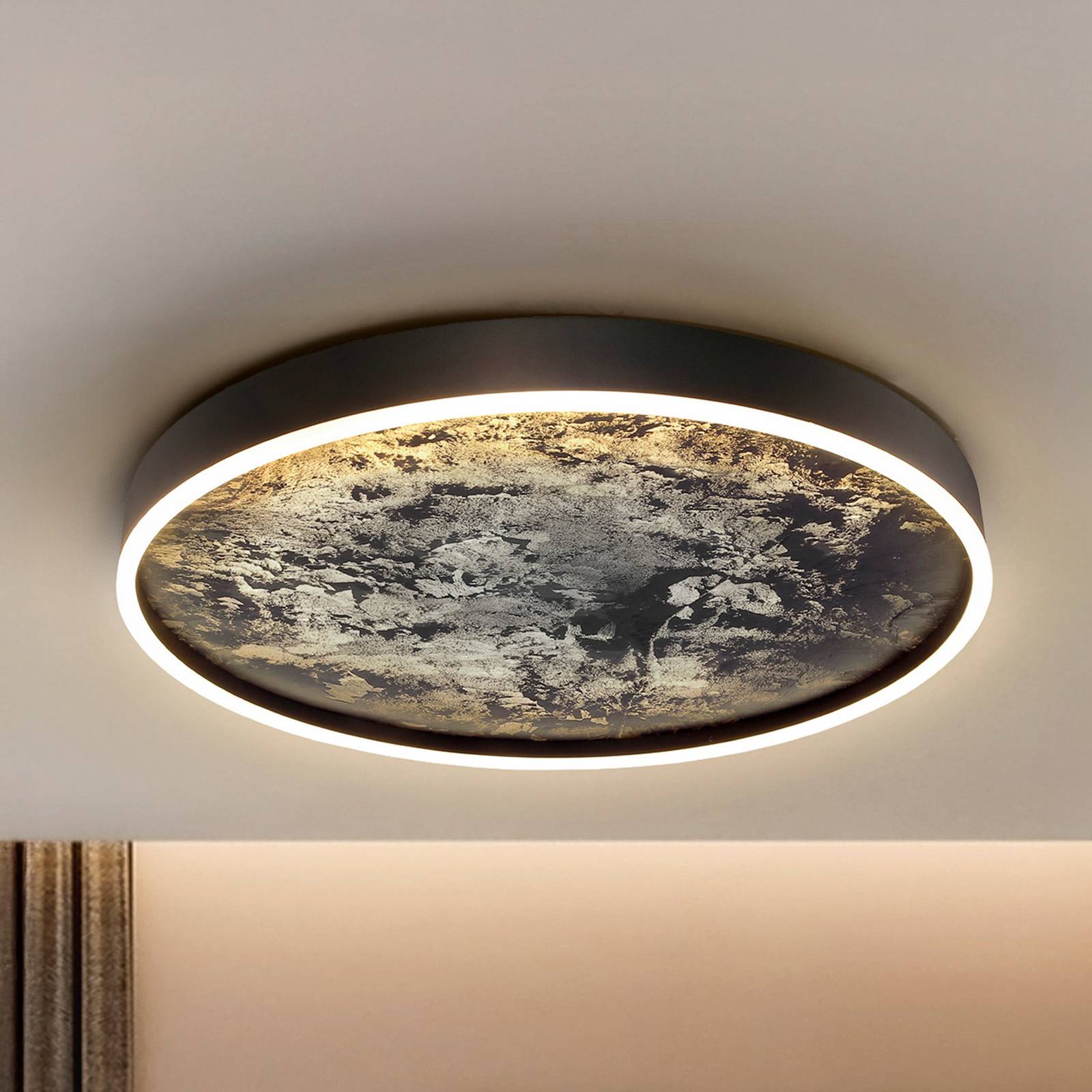 LED-Deckenleuchte Stone Ø 60 cm, CCT, schwarz, Metall, Acryl LED-Deckenleuchte Stone Ø 60 cm, CCT, schwarz, Metall, Acryl von Schuller Valencia