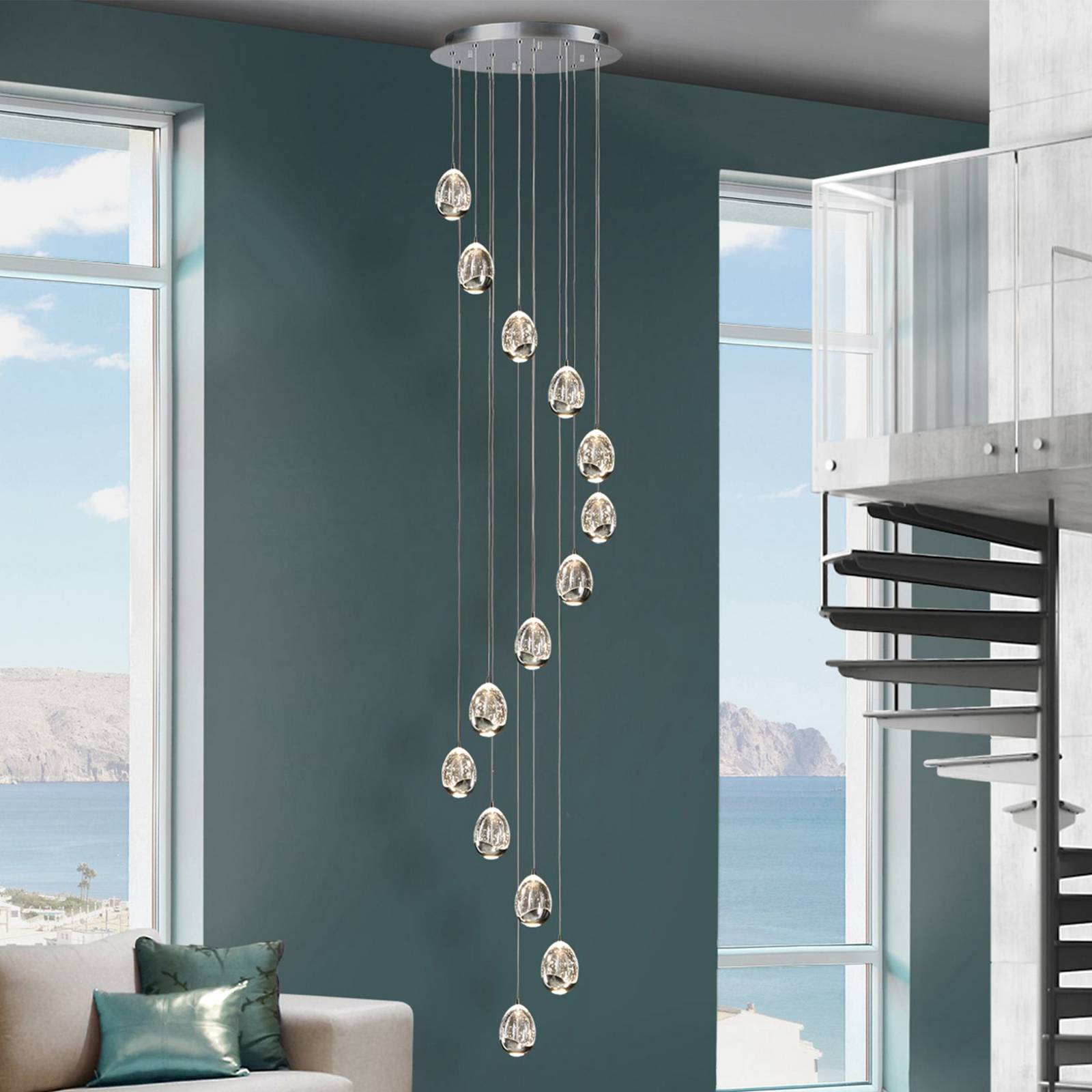 LED-Hängelampe Rocio, 14-flg. chrom Abhängung 500 cm dimmbar LED-Hängelampe Rocio, 14-flg. chrom Abhängung 500 cm dimmbar von Schuller Valencia