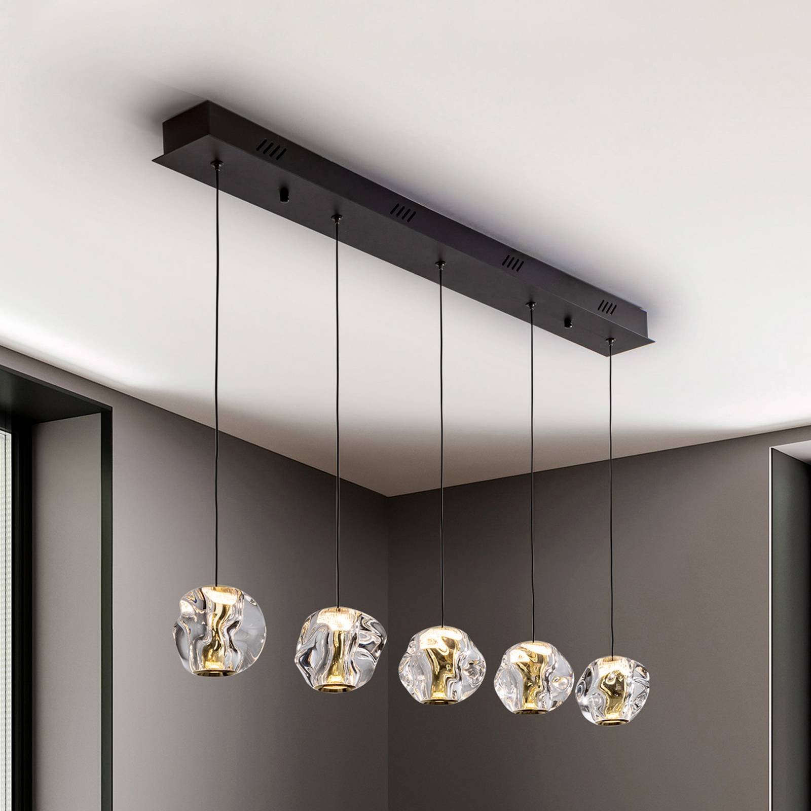 LED-Hängelampe Zaria, 5-fl., schwarz, klar, Metall, Acryl LED-Hängelampe Zaria, 5-fl., schwarz, klar, Metall, Acryl von Schuller Valencia