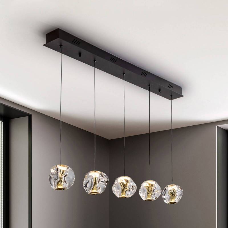 LED-Hängelampe Zaria, 5-fl., schwarz, klar, Metall, Acryl von Schuller Valencia