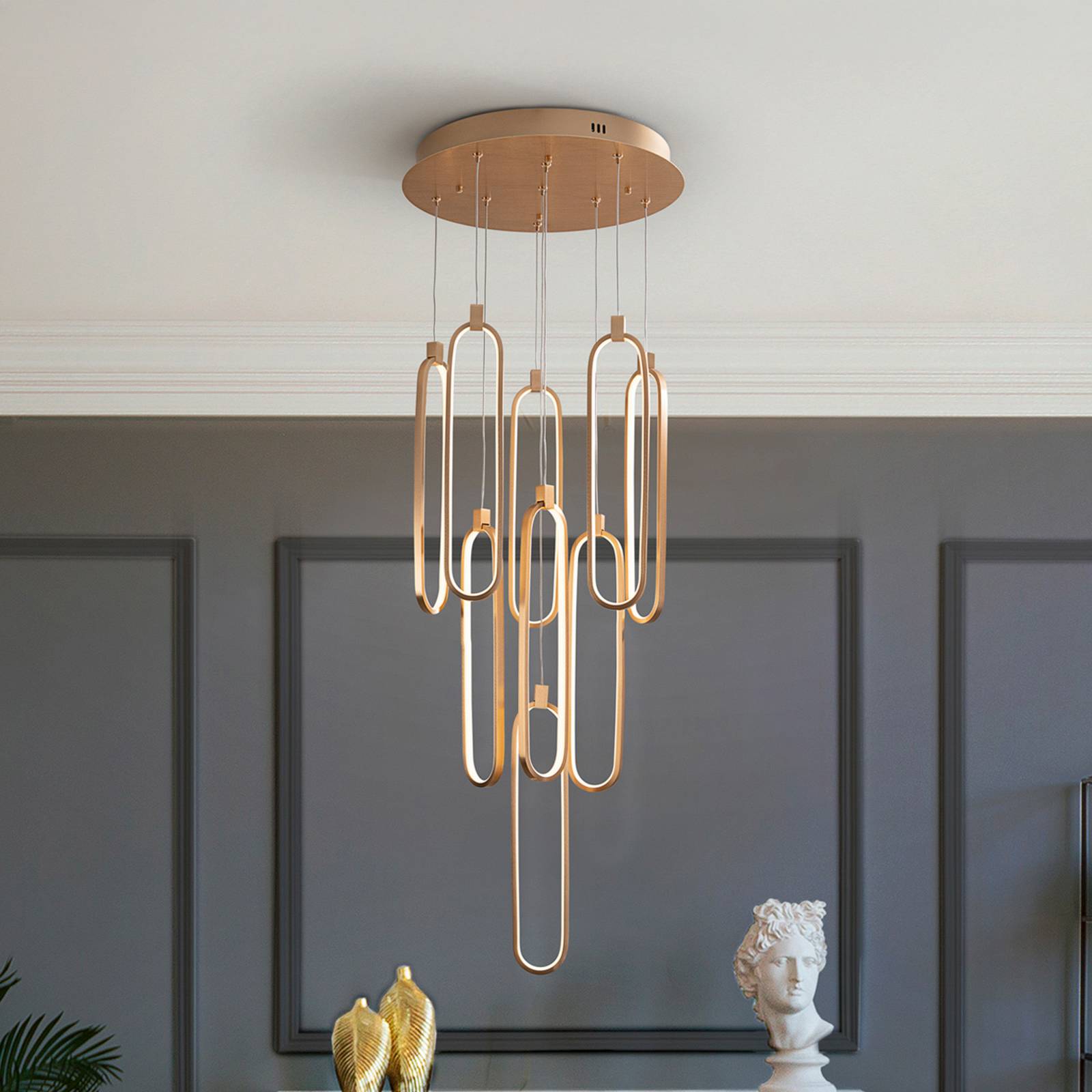 LED-Hängeleuchte Colette, 9-flammig, rund, roségold LED-Hängeleuchte Colette, 9-flammig, rund, roségold von Schuller Valencia