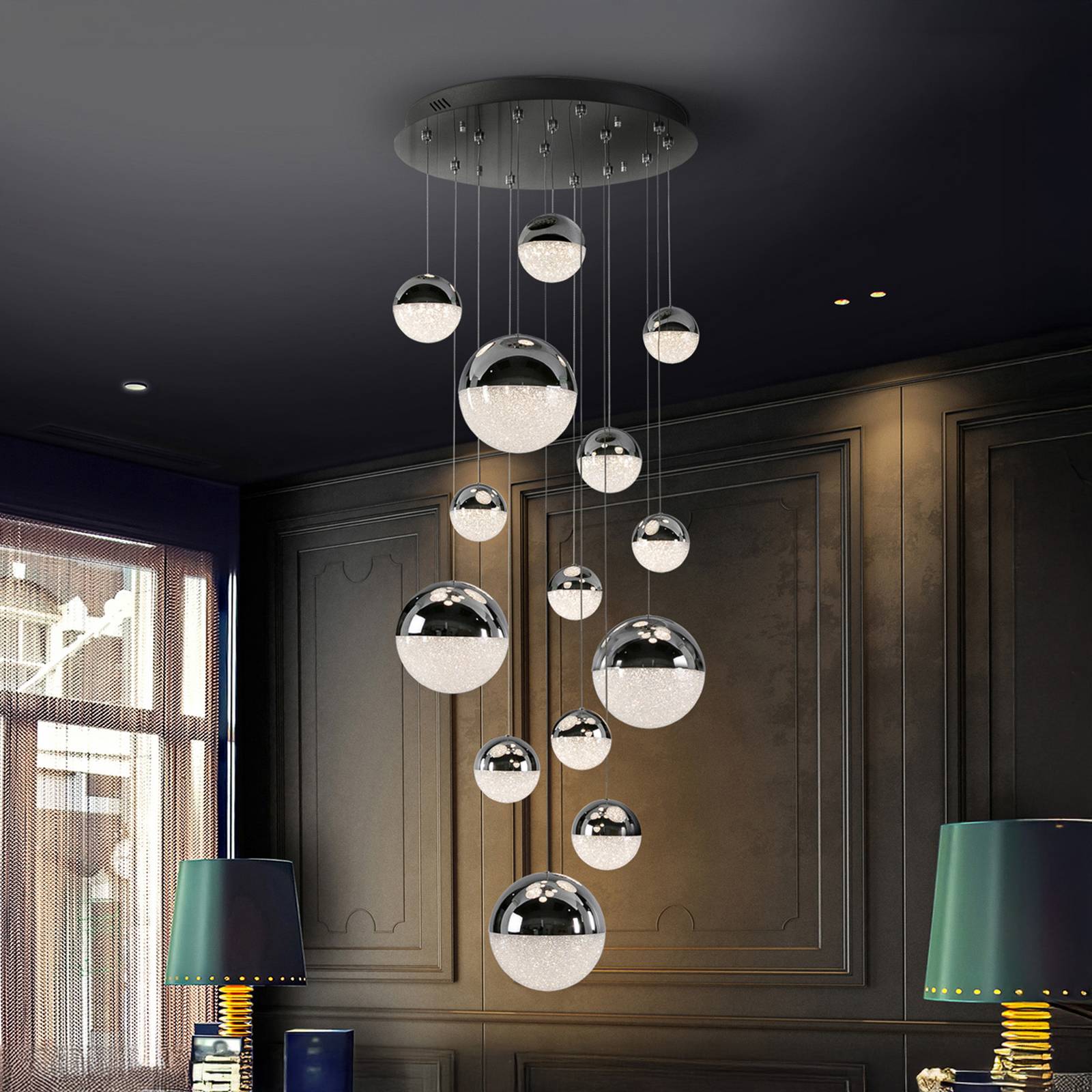 LED-Hängeleuchte Sphere, 14-fl., chrom, dimmbar, Ø 60 cm LED-Hängeleuchte Sphere, 14-fl., chrom, dimmbar, Ø 60 cm von Schuller Valencia