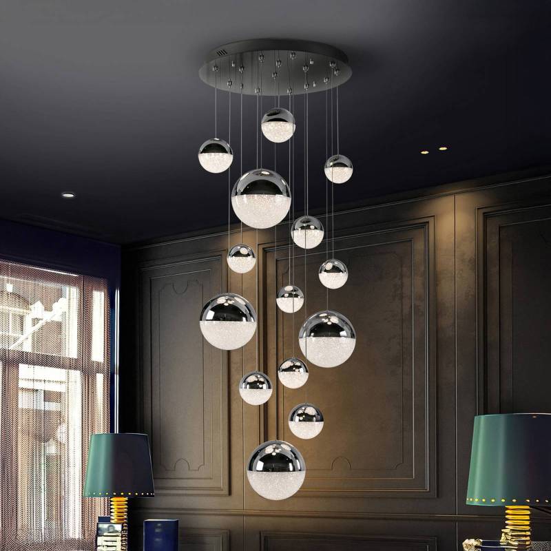 LED-Hängeleuchte Sphere, 14-fl., chrom, dimmbar, Ø 60 cm von Schuller Valencia