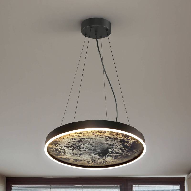 LED-Hängeleuchte Stone, Ø 60 cm, CCT, schwarz, Metall, Acryl von Schuller Valencia