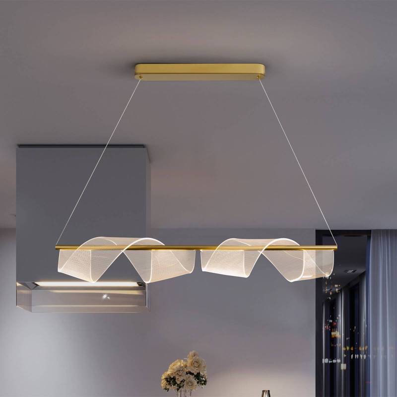 LED-Hängeleuchte Velas, lang, goldfarben, Metall, Kunststoff von Schuller Valencia