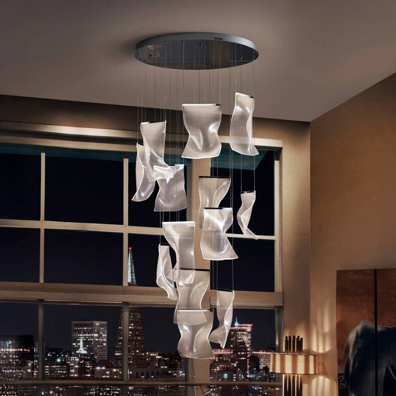 LED-Hängeleuchte Velos II, 13-fl., chrom, dim, Kunststoff von Schuller Valencia