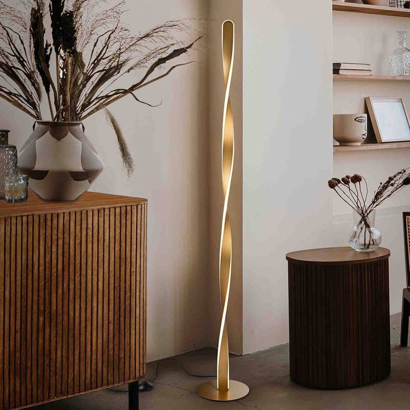 LED-Stehleuchte Twist, Aluminium, Metall, Acryl, goldfarben von Schuller Valencia