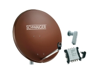 SCHWAIGER SAT Anlage 80 cm 8 Teilnehmer Quattro-LNB (ohne Switch) Ziegel-Rot mit Multischalter 5/8 von Schwaiger