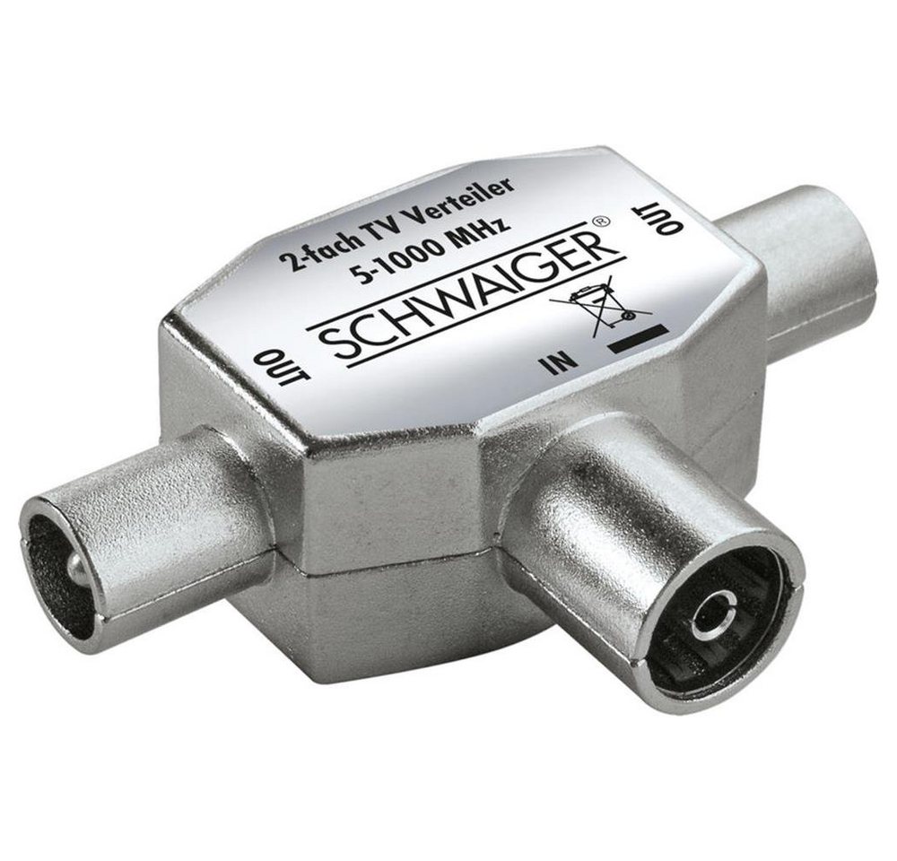 Schwaiger 2-fach Aufsteckverteiler (TV) TV-Adapter, Metall, 1 x IEC Buchse, 2 x IEC Stecker, Anschlussverteiler, silber von Schwaiger