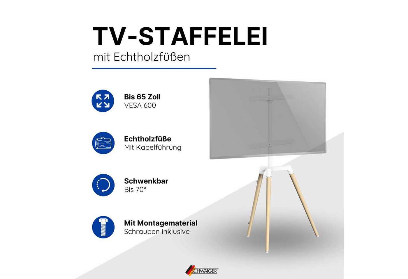 Schwaiger 658231 TV-Ständer, (bis 65 Zoll, schwenkbar, bis 35 kg, bis VESA 600mm, integrierter Kabelkanal) von Schwaiger