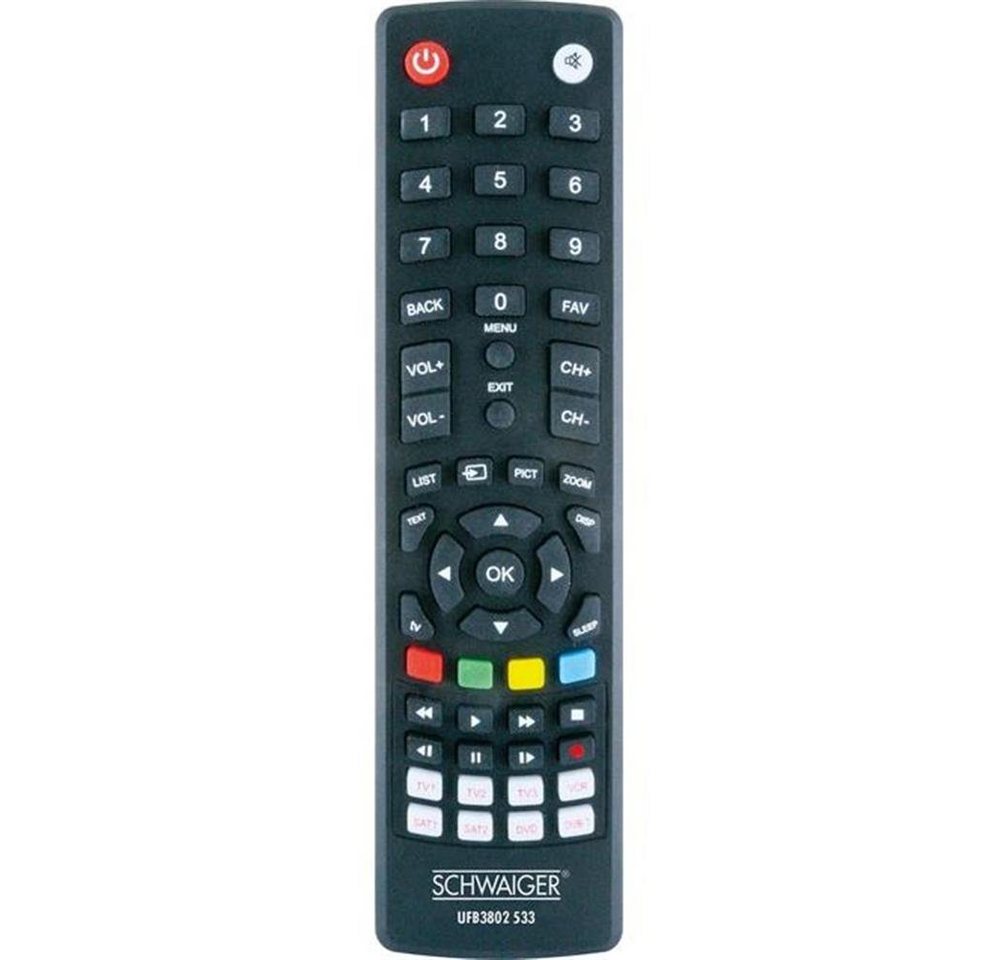 Schwaiger 8 IN 1 Universalfernbedienung Universal-Fernbedienung (Ersatzfernbedienung, bis zu 8 Geräte steuern, Infrarot, schwarz) von Schwaiger