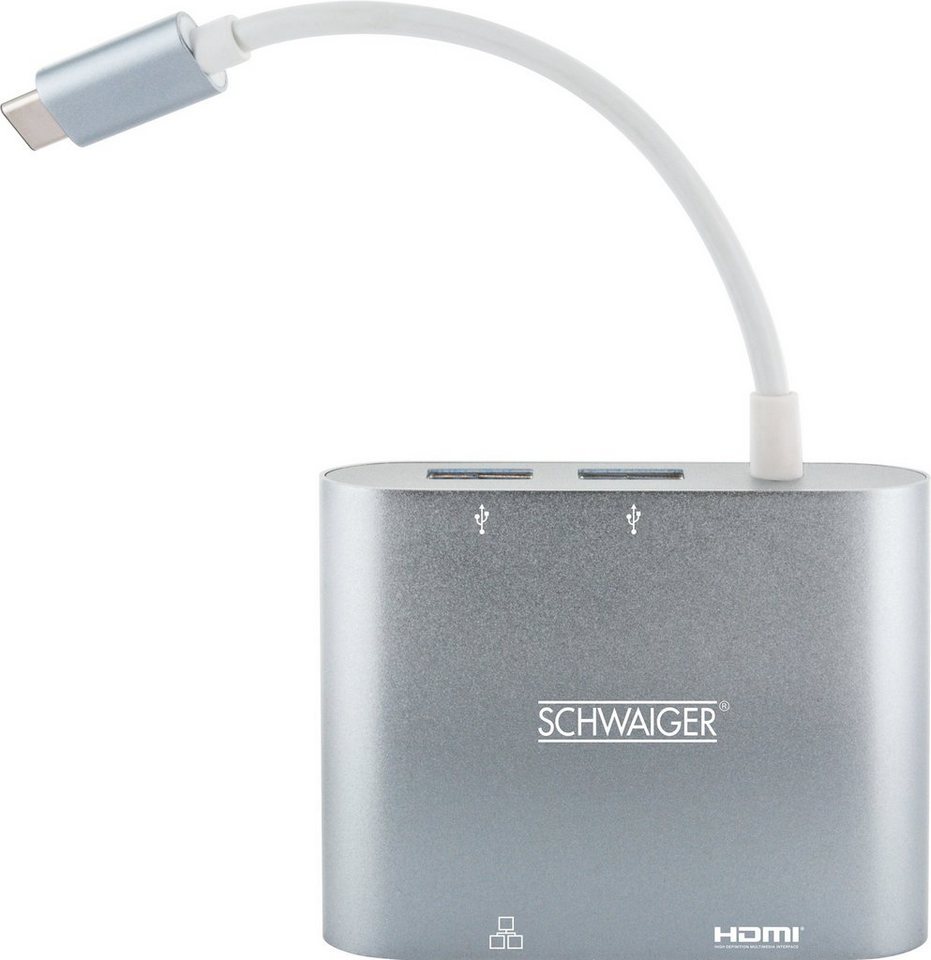 Schwaiger CAU400 531 USB-Adapter USB 3.1 C Stecker zu USB 3.0 A Buchse, HDMI Buchse, RJ45 Buchse, Mutiport Adapter von Schwaiger