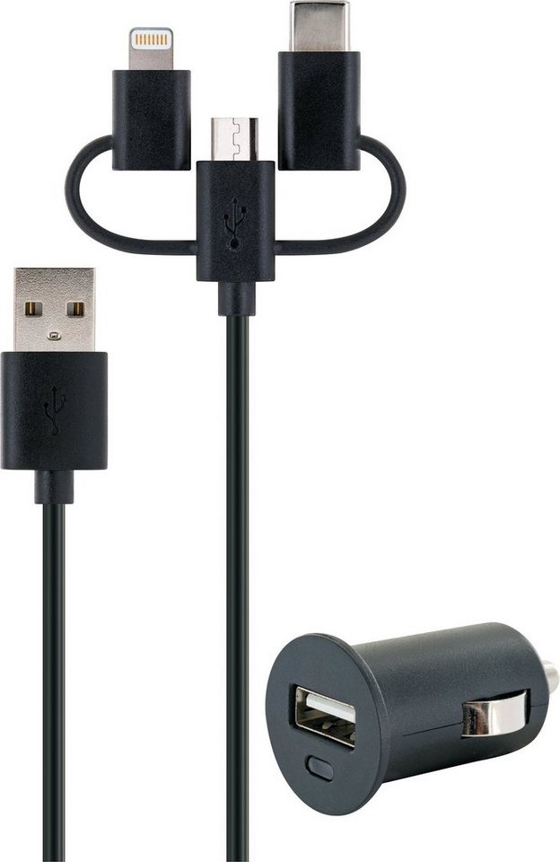 Schwaiger LSET1000 513 Smartphone-Kabel, USB 2.0 A Stecker, USB Micro B Stecker, Apple® Lightning Adapter, USB 3.1 C Adapter, (100 cm), inklusive Ladeadapter von Schwaiger