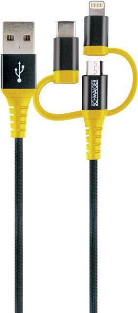 Schwaiger Ladekabel USB 2.0 A>3-in-1 1,2m schwarz/gelb Schwaiger Ladekabel USB 2.0 A>3-in-1 1,2m schwarz/gelb von Schwaiger
