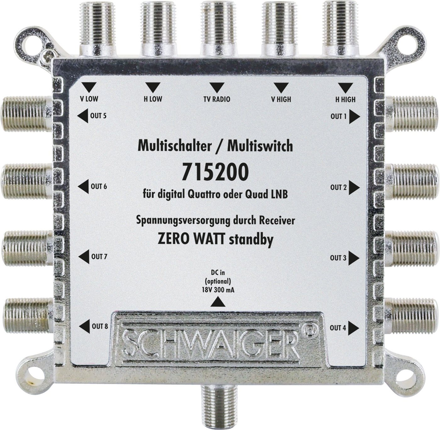 Schwaiger SAT-Multischalter 715200 (verteilt 1 Satellitenpositionen auf 8 Ausgänge), unabhängige Programmvielfalt für alle Teilnehmer von Schwaiger