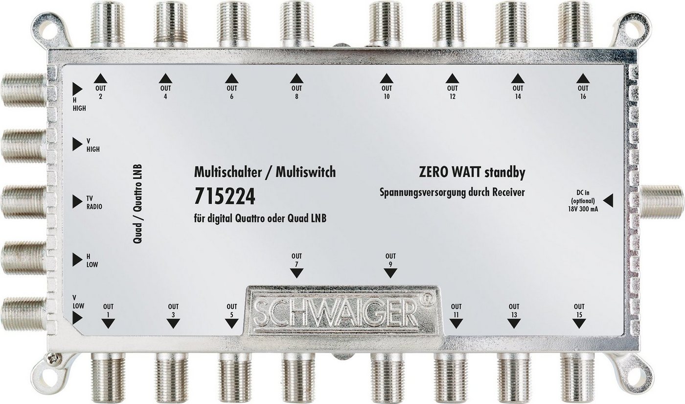 Schwaiger SAT-Multischalter 715224 (verteilt 1 Satellitenpositionen auf 16 Ausgänge), unabhängige Programmvielfalt für alle Teilnehmer von Schwaiger