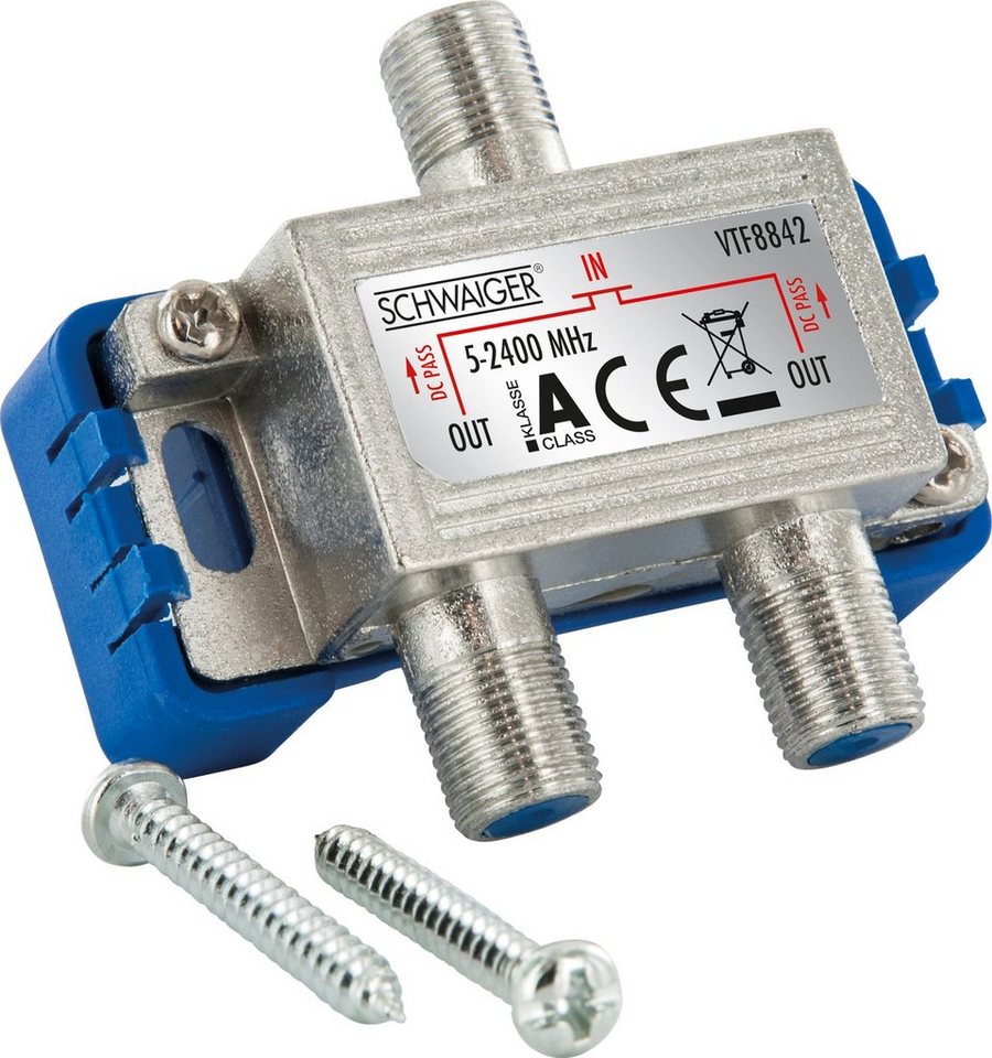 Schwaiger SAT-Verteiler 719482 (verteilt ein Single auf zwei Teilnehmer), für Kabel-, Antennen- und Satellitenanlagen von Schwaiger