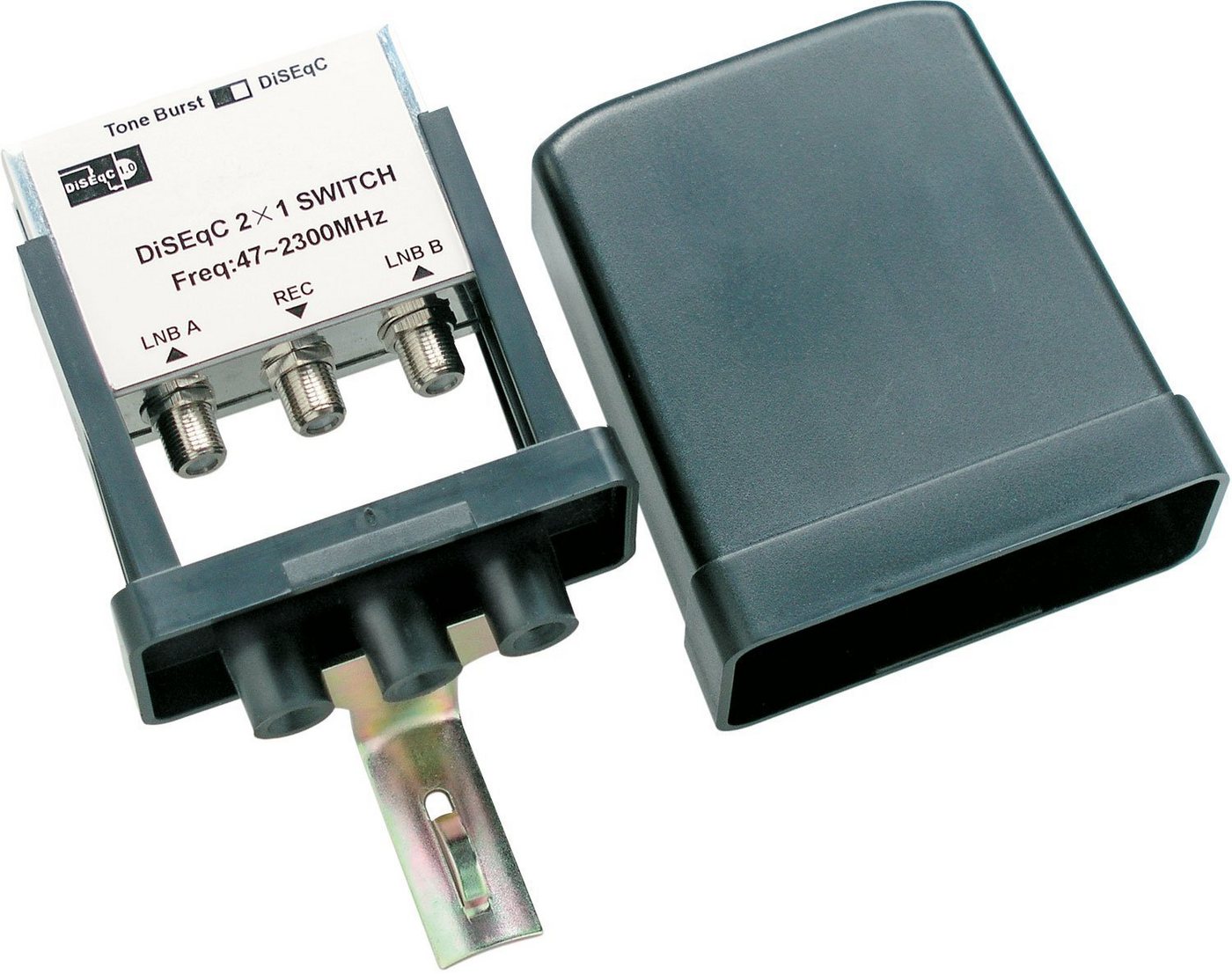 Schwaiger SAT-Verteiler KFR7025 531 (verteilt zwei Universal Single LNBs auf einen Teilnehmer), Wetterschutzgehäuse für Außenmontage von Schwaiger