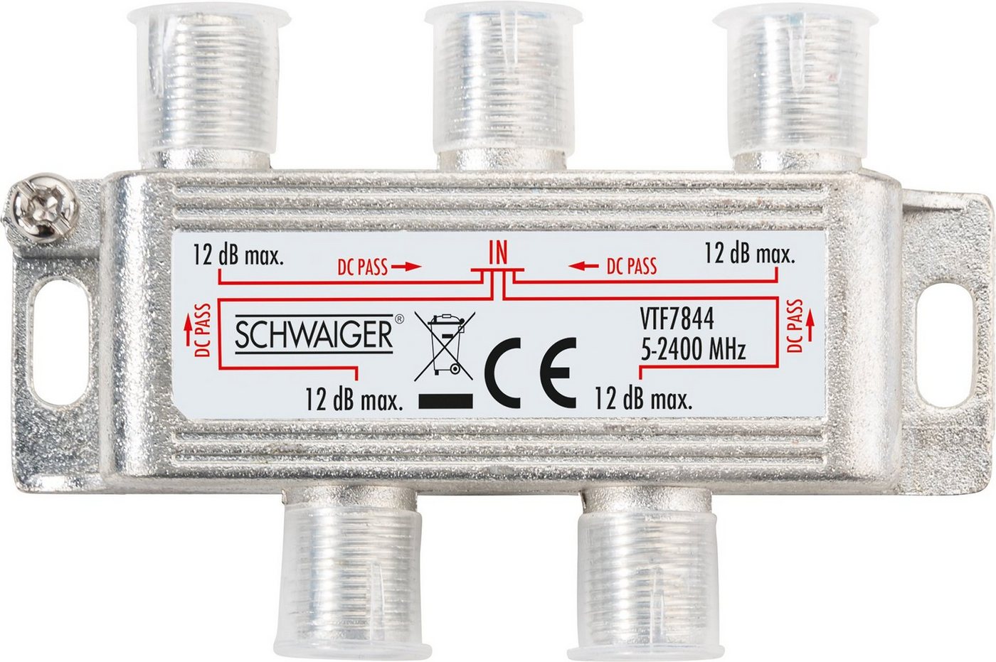 Schwaiger SAT-Verteiler VTF7844 531 (verteilt ein Signal auf vier Teilnehmer), für Kabel-, Antennen- und Satellitenanlagen von Schwaiger
