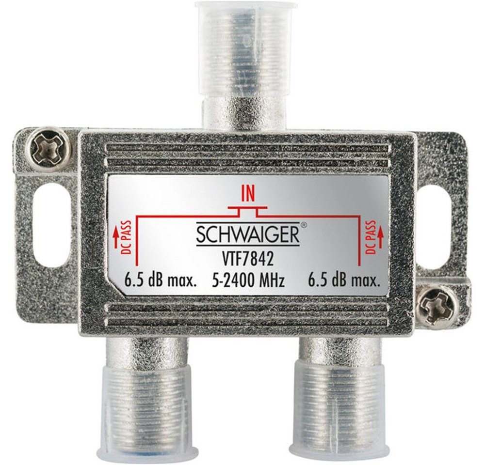 Schwaiger SAT-Verteiler Verteiler 2-fach, 5-2250 MHz Silber, SAT Verteiler, TV, Splitter, Gleichstrom, Satellitenanlagen von Schwaiger