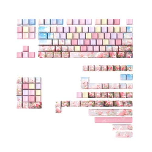 Scnvsi Double Shot PBT Tastenkappen 141 Tasten Farbig Rose DyeSub Tastenkappen Set Mechanische Tastatur Tastenkappen Set PINK 141 Tasten Tastenkappen Farbig Rose von Scnvsi