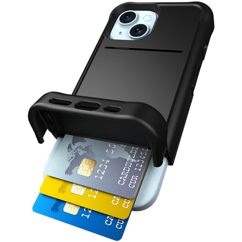 Scooch iPhone 15 Hülle mit Kartenhalter [Wingmate] iPhone 15 Wallet Case mit verstecktem Kartenfach und RFID-Schutz, hält bis zu 5 Karten, Fallschutz in Militärqualität, Schwarz von Scooch