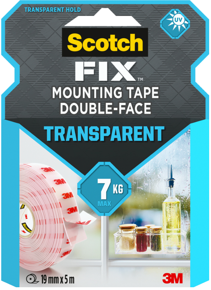 3M Scotch-Fix Transparentes Montageklebeband, 19 mm x 5 m von Scotch