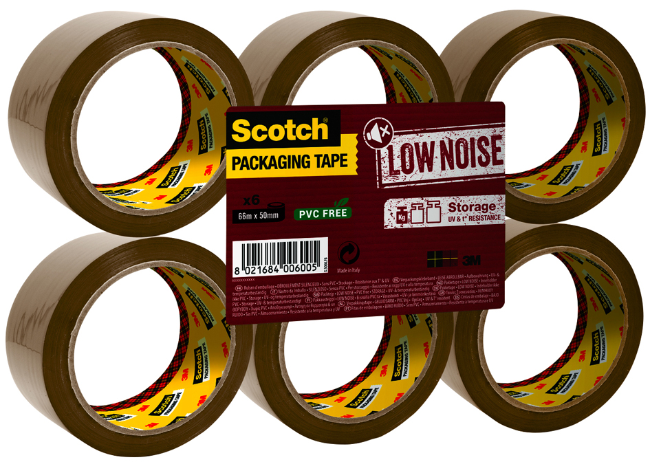 3M Scotch Verpackungsklebeband LOW NOISE, 50 mm x 66 m von Scotch