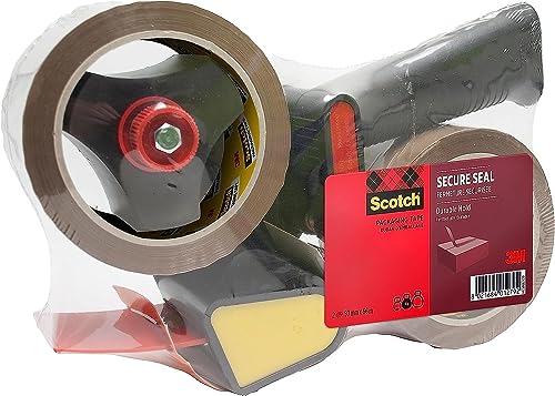 Abroller mit Pistolengriff + Scotch Verpackungsklebeband für einen sicheren Verschluss, Braun, 50 mm x 66 m, 1 Dispenser + 2 Rollen/Packung von Scotch