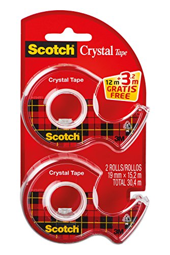 Scotch 6-1915DP Handabroller Promotion Einweg-Handabroller inklusive Crystal Klebeband, 19 mm x 12 m mit 3.2 m gratis, 2 Stück von Scotch